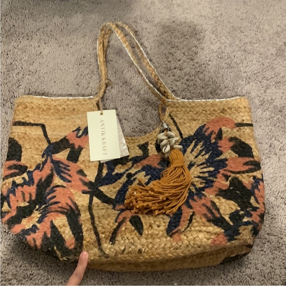 NWT Antik Kraft floral jute tote bag - Picture 4 of 8